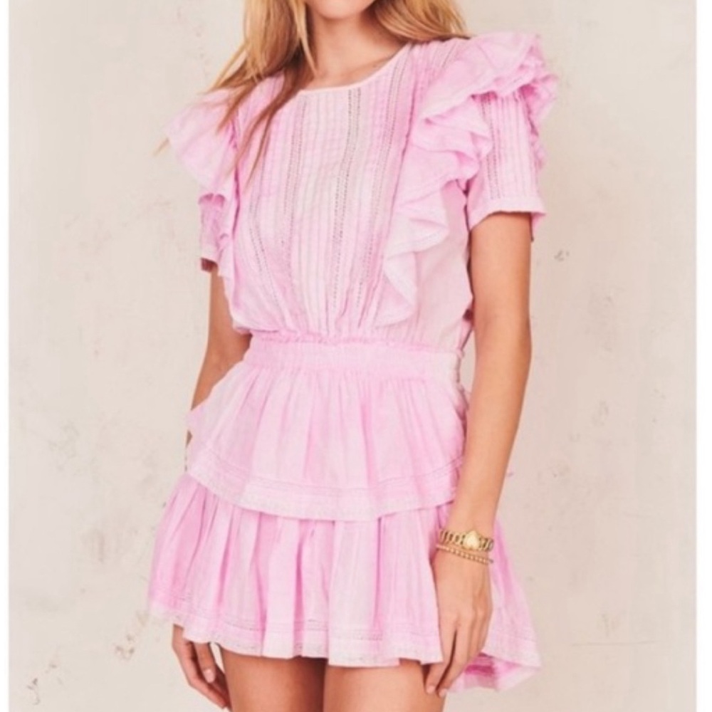 Love shack fancy Natasha pink tie die mini dress